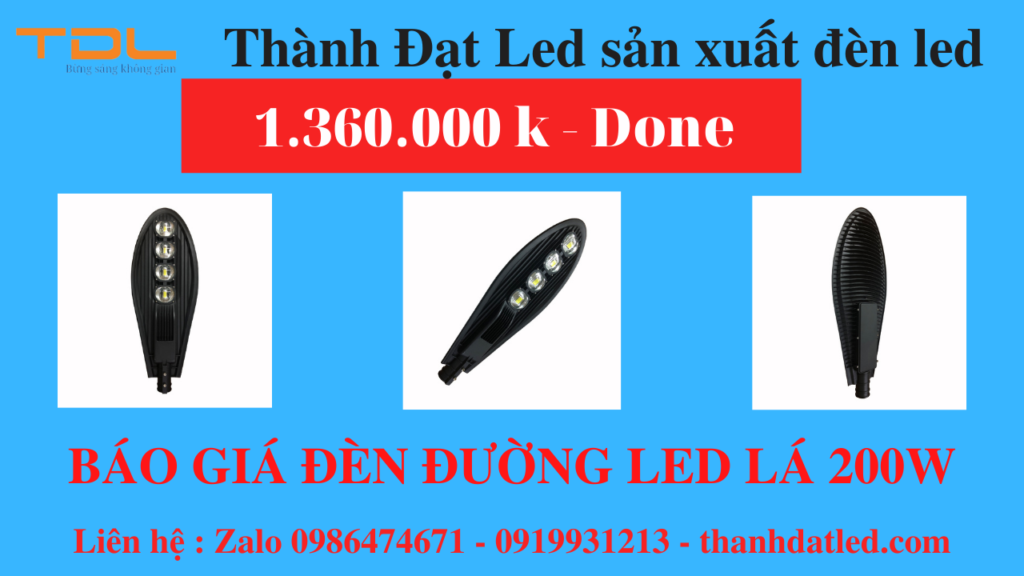 đèn led đường chiếc lá 200w