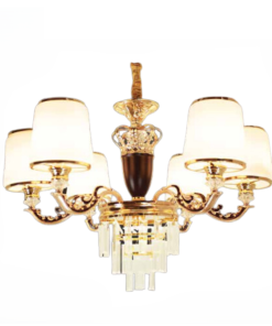 Đèn chùm đồng chao thủy tinh thả bàn ăn 6 tay đèn CNQT-168 Thành Đạt