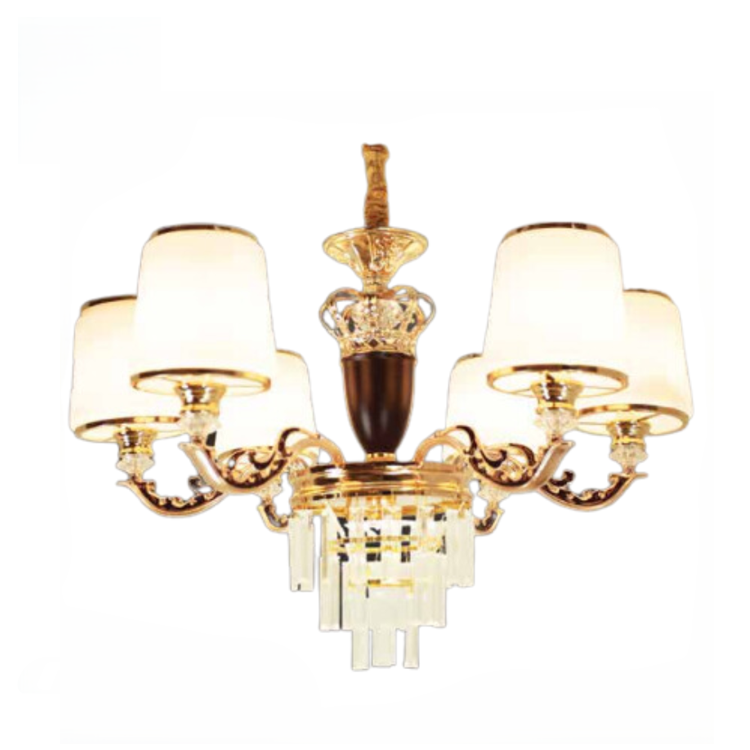 Đèn chùm đồng chao thủy tinh thả bàn ăn 6 tay đèn CNQT-168 Thành Đạt