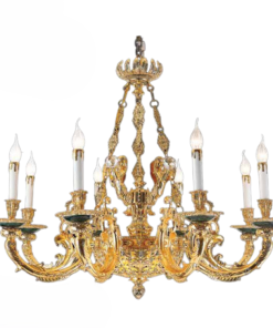 Đèn chùm đồng thả xích mạ vàng 24K thả bàn ăn tròn 8 tay CNQT-137-21 Thành Đạt