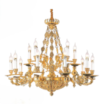 Đèn chùm đồng thả xích mạ vàng 24K thả phòng khách 15 tay CNQT-138-21 Thành Đạt