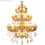 Đèn chùm nến đồng 4 tầng màu vàng đồng thả sảnh phòng khách 35 tay CNQT-161 Thành Đạt